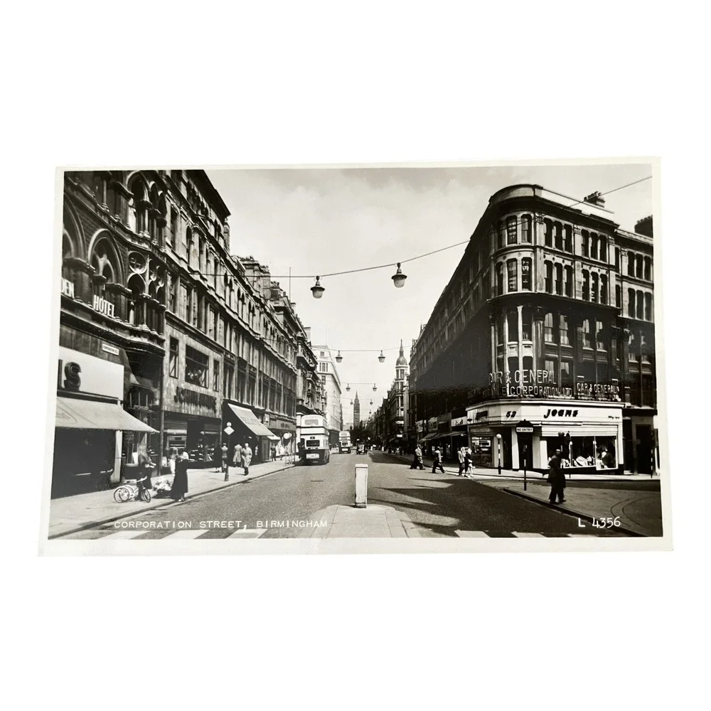 Vintage Valentine's RPPC Postcard Corporation Street Birmingham England UK 1950s